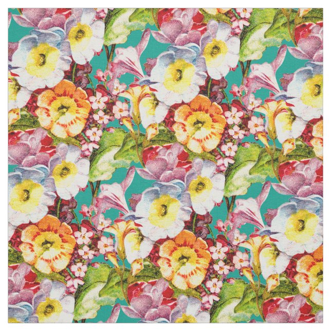 Tissu Bouquet Primrose Vintage Girly Turquoise motif flo (Échantillon)
