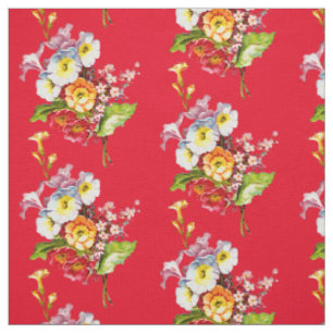 Tissu Bouquet rouge Primrose Vintage Ressort motif flora