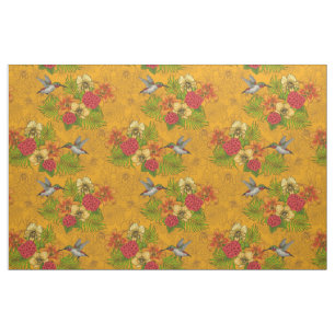 Tissu Bouquet tropical et colibris 2