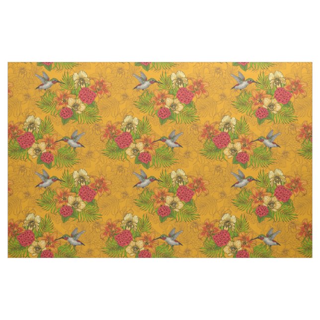 Tissu Bouquet tropical et colibris 2 (Fat Quarter)