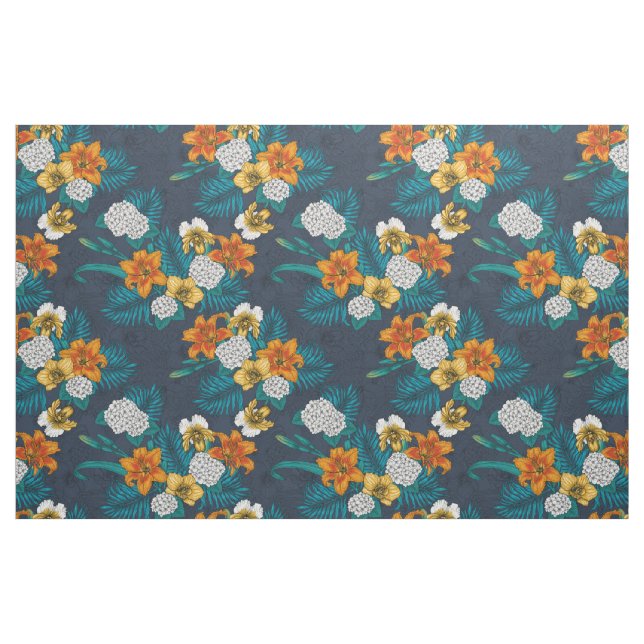 Tissu Bouquet tropical sur bleu (Fat Quarter)