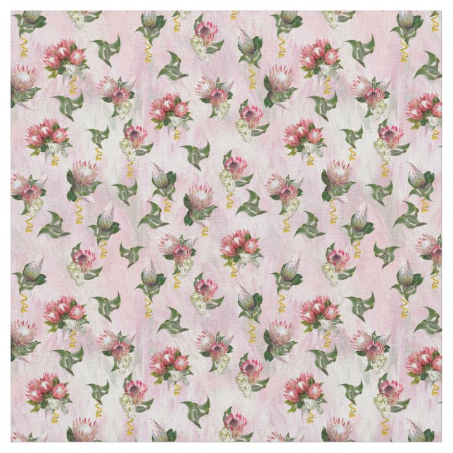 Tissu Bouquets de fleurs Fuchsia Protea avec feuilles de (Fermer)