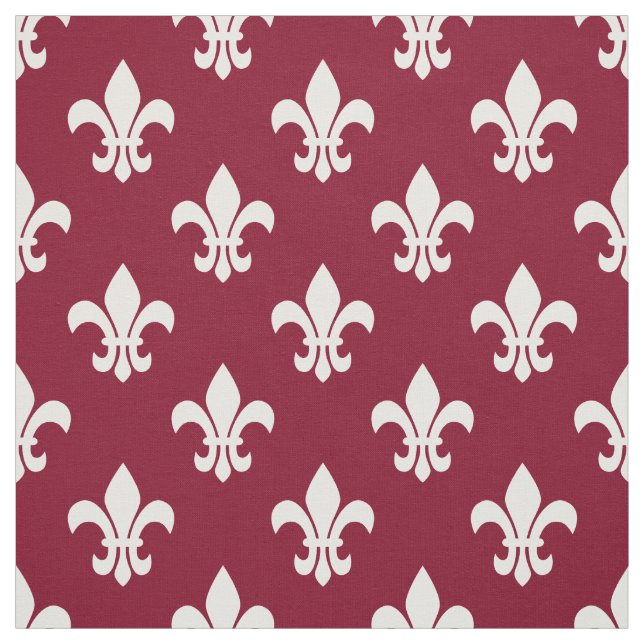 Tissu Bourgogne, Blanc Fleur De Lis Motif (Échantillon)