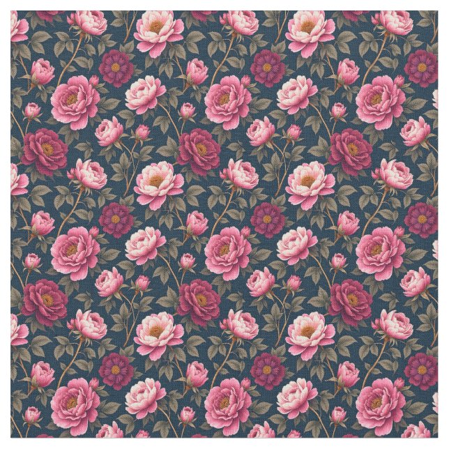 Tissu Bourgogne foncée et fleurs roses (Fermer)