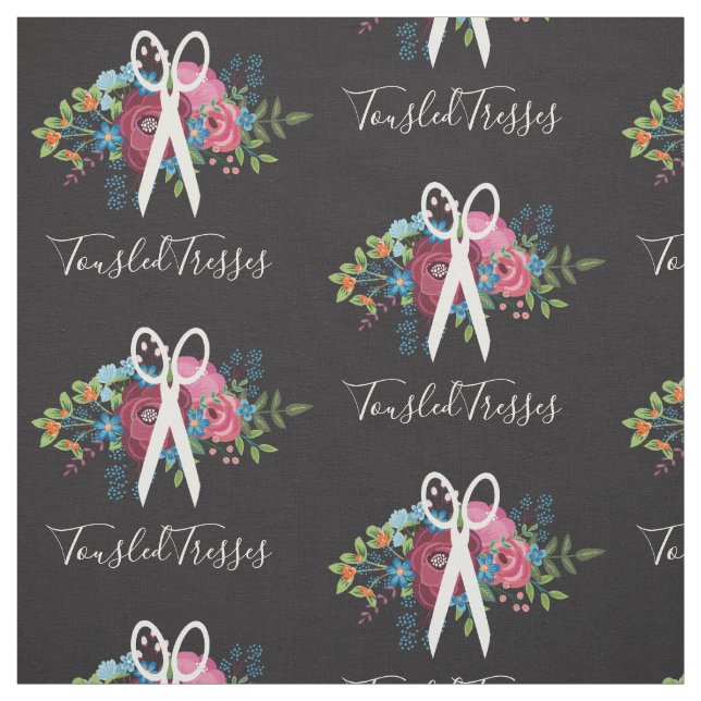 Tissu Bourgogne rose Roses ciseaux blancs Salon de coiff (Échantillon)