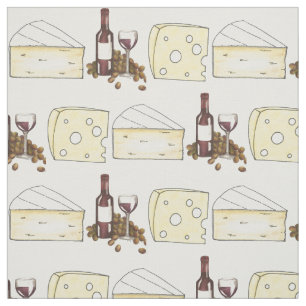 Tissu Bouteille de vin rouge et brie Fromage suisse Fabr