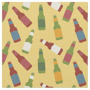 Tissu Bouteilles de bière à motif or doré jaune
