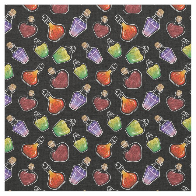 Tissu Bouteilles de potion magique Whimsical Motif Fabri (Fermer)