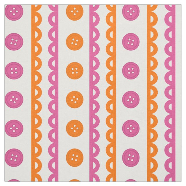 Tissu Bouton Prépa à bordure festonnée rayée - Rose chau (Échantillon)