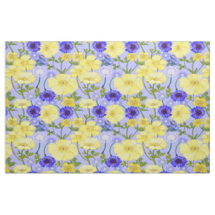 Tissu Boutons Jaunes Et Fleurs De Cornouailles Bleues