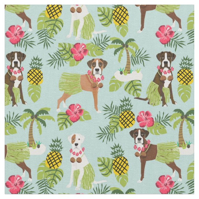 Tissu Boxe Dog hula tropical bleu clair (Fermer)