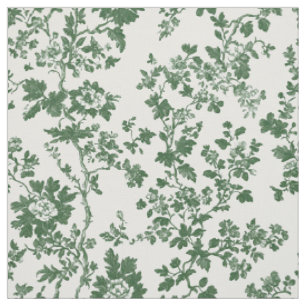 Tissu Branche de Rose Verte Toile