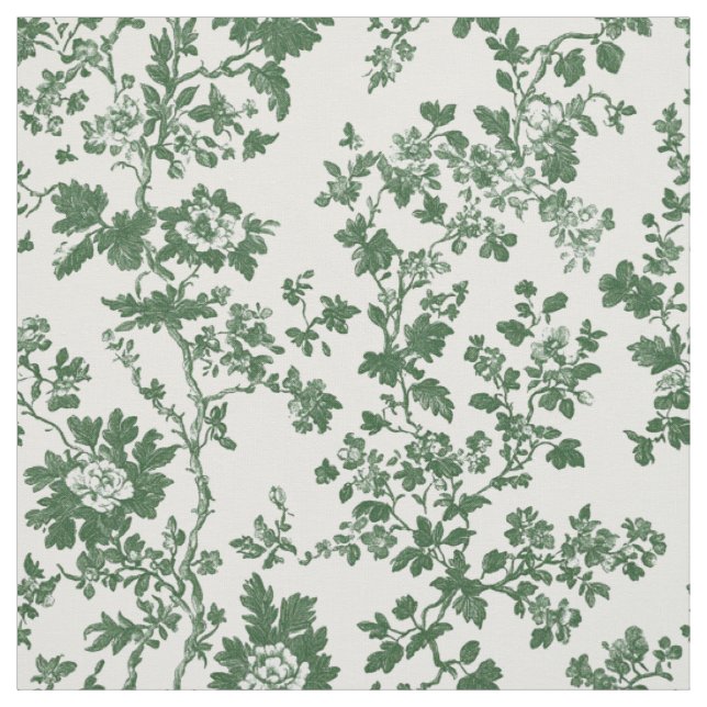 Tissu Branche de Rose Verte Toile (Échantillon)