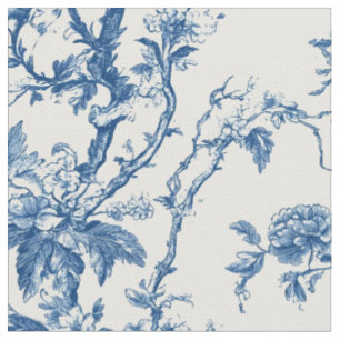 Tissu Branche de toile florale bleu doux