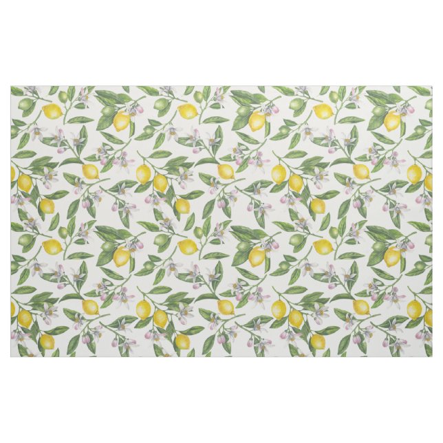 Tissu Branches de citron avec fleurs et fruits sur blanc (Fat Quarter)
