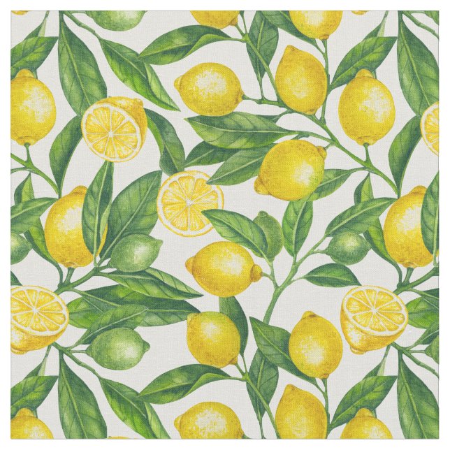 Tissu Branches de citron vert et jaune (Fermer)