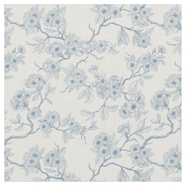 Tissu Branches de fleurs de cerisier en bleu et blanc ca (Fermer)