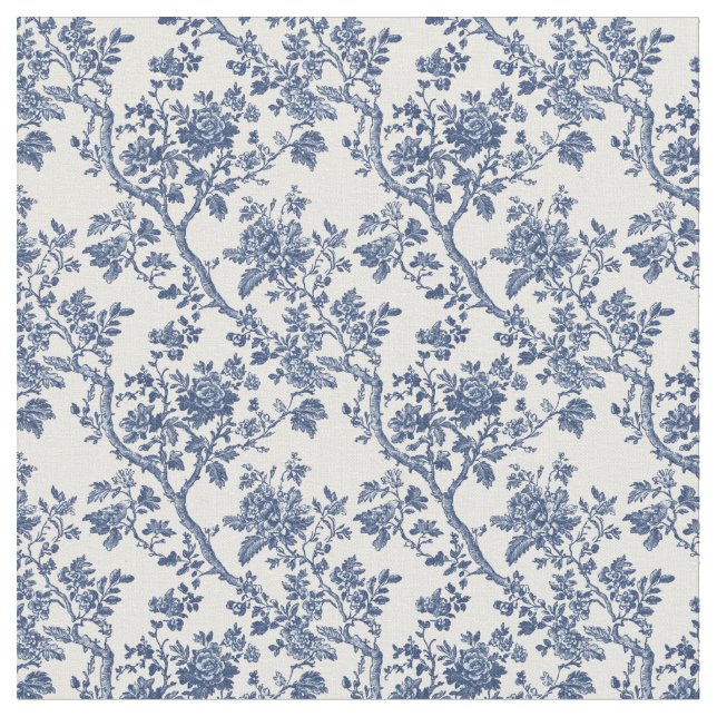 Tissu Branches de fleurs de toile bleue (Fermer)