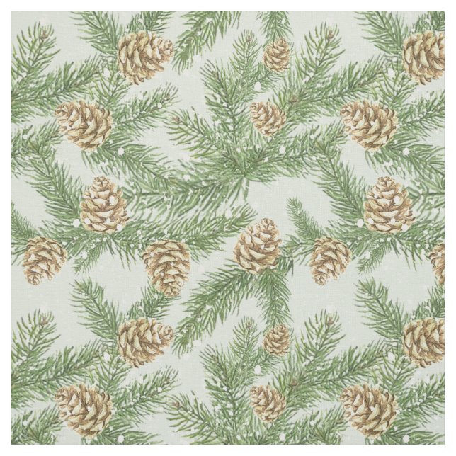 Tissu Branches de pin et cônes de pin Motif d'aquarelle (Échantillon)