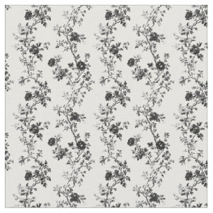Tissu Branches florales verticales en toile noire