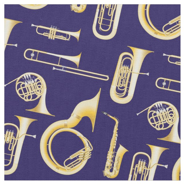 Tissu Brass Instruments Musique de bande Décor Bleu (Fermer)