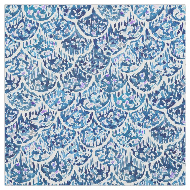 Tissu BRASSES d'indigo d'aquarelle d'échelle de poissons (Échantillon)