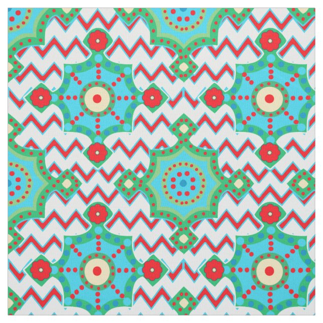 Tissu Bright Boho | Aqua et Red Chevron (Échantillon)