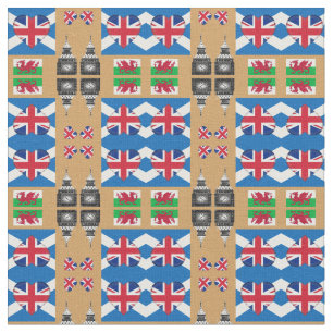 Tissu British Heart, Welsh Dragon & Scottish Flag / UK