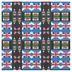 Tissu British Heart, Welsh Dragon & Scottish Flag / UK
