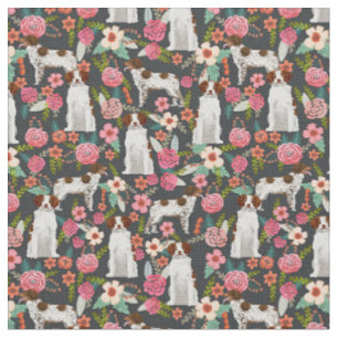 Tissu Brittany Spaniel vintage floral noir