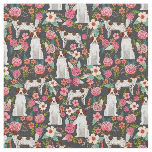 Tissu Brittany Spaniel vintage floral noir (Fermer)