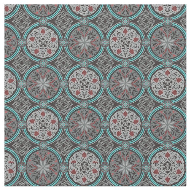 Tissu Brocard rouge, gris et turquoise de style de (Fermer)