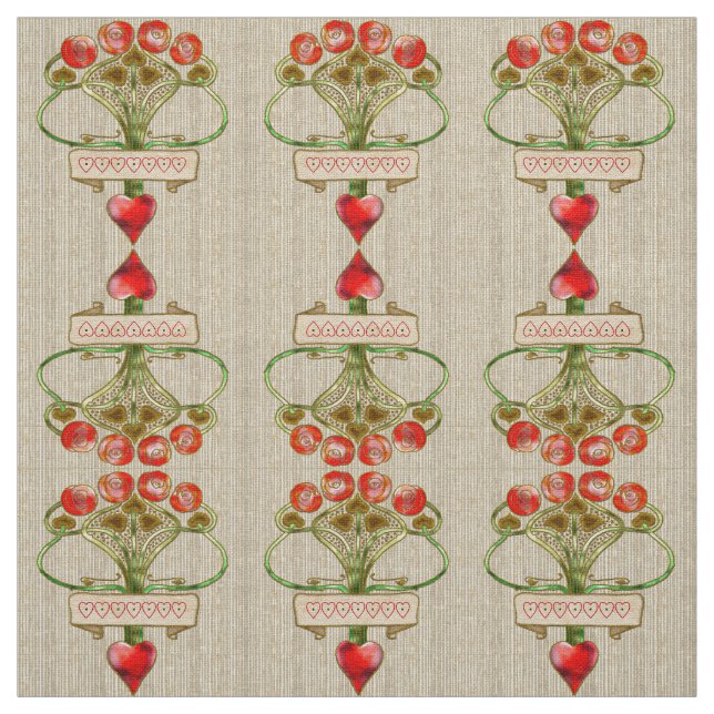 Tissu Broche de Nouveau d'art rose et coeur (Échantillon)