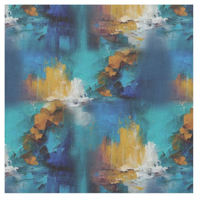 Tissu Bronze Abstrait, peinture à l'huile bleu or (Fermer)