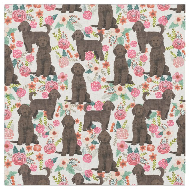 Tissu Brown Golden Doodle Floral vintage crème (Fermer)