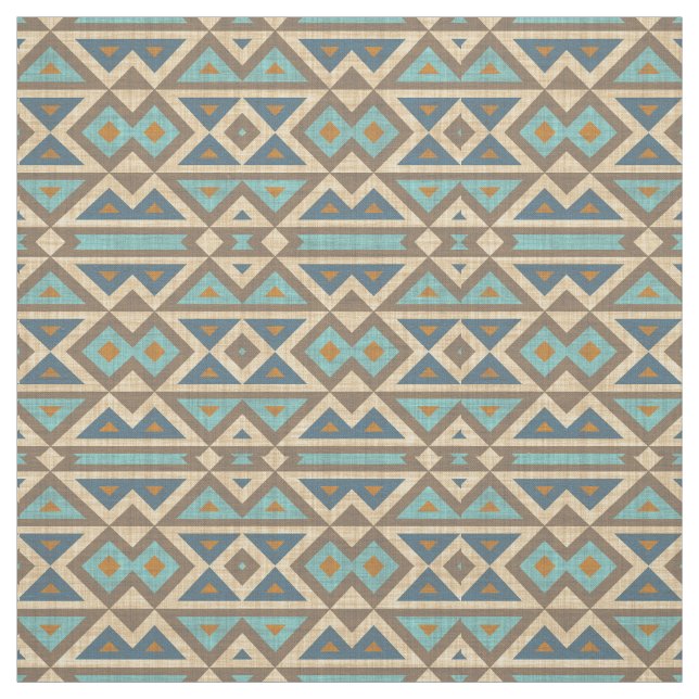 Tissu Brown Orange Turquoise Turquoise Eclectique Ethniq (Échantillon)