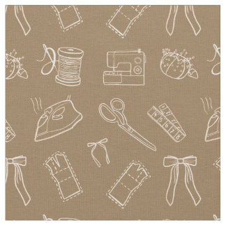 Tissu Brown Sewing Themed Pattern