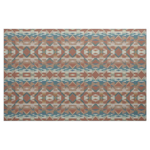 Tissu Brûlé orange bleu Taupe Turquoise apparence ethniq