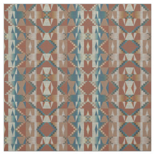 Tissu Brûlé orange bleu Taupe Turquoise apparence ethniq