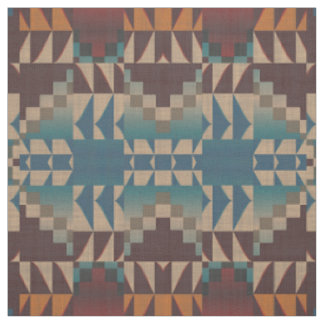 Tissu Brun Taupe Téâl Bleu Orange Look Ethnique