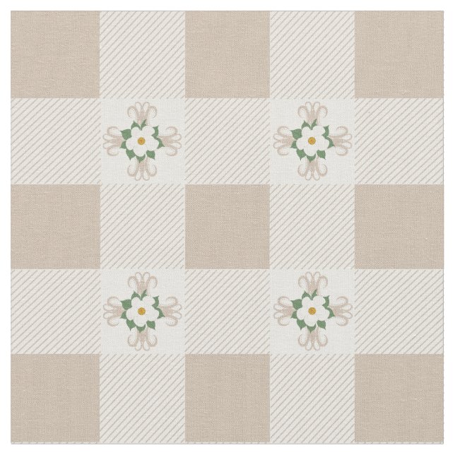 Tissu Buffalo Checks and Magnolias Cross Motif Greige (Fermer)