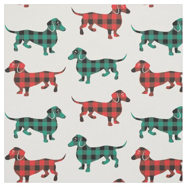Tissu Buffalo Plaid Dachshunds Couleurs de Noël (Échantillon)