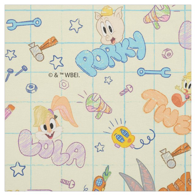 Tissu BUGS BUNNY BUILDERS™| Motif d'esquisse de caractèr (Échantillon)