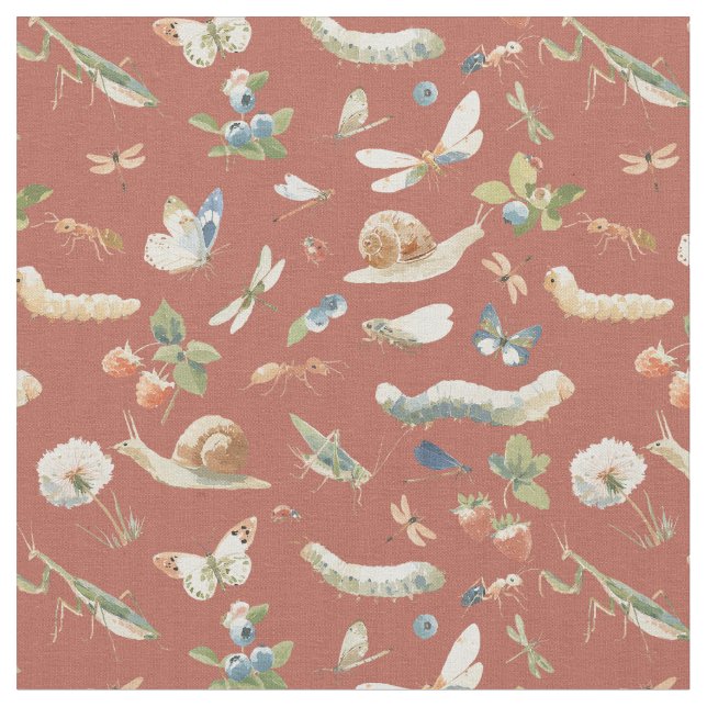 Tissu Bugs lover - summer picnic with Insects Rust (Fermer)