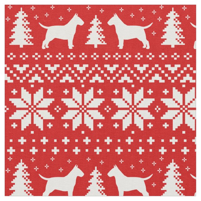 Tissu Bull Terrier Silhouettes Noël Rouge et Blanc (Fermer)