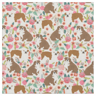 Tissu Bulldogs anglais vintages floraux motif