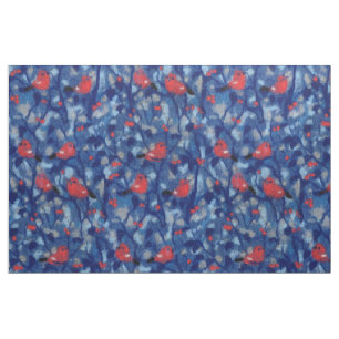 Tissu Bullfinies, oiseaux rouges, arbres de la forêt ble