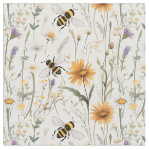 Tissu Bumble Abeilles Et Fleurs sauvages,