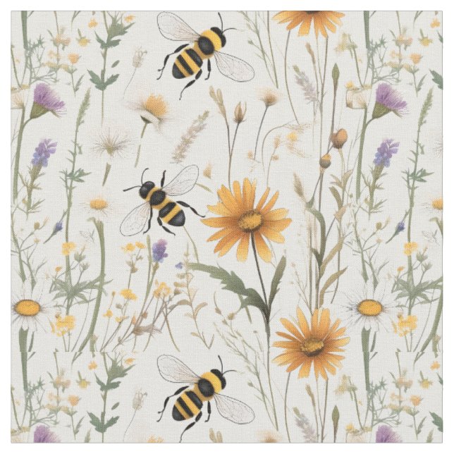 Tissu Bumble Abeilles Et Fleurs sauvages, (Fermer)
