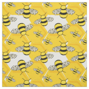 Tissu Bumblebebe jaune mignon sur Honeycomb Motif